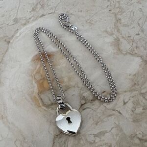 Château d'Argent 925 Sterling Silver Puffy Heart Lock Pendant Necklace